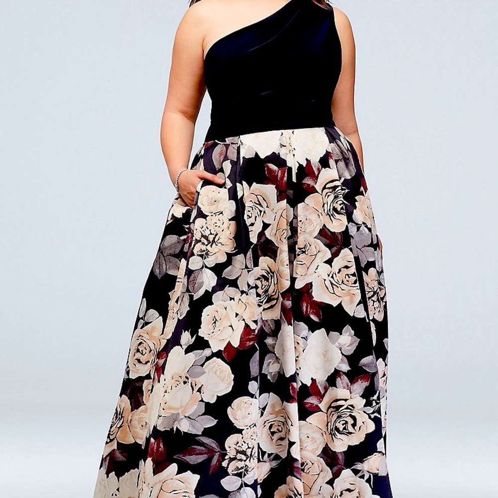 Davids Bridal plus size one shoulder ball gown